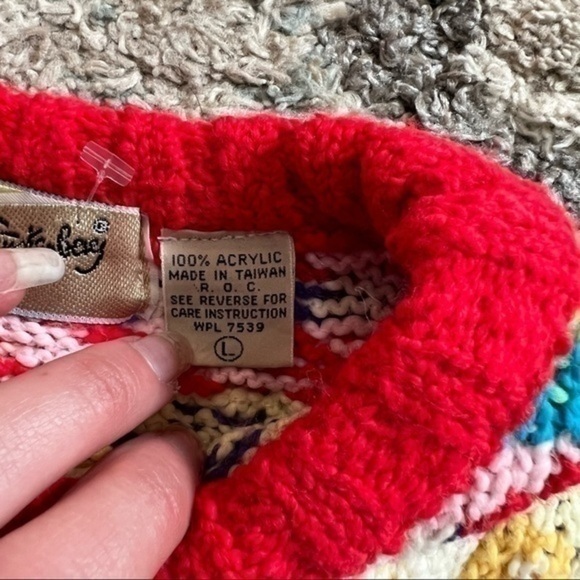 Diane Von Furstenberg Sweater L Multicolor Geometric Knit Pullover Retro Cozy - Picture 10 of 11